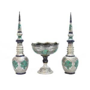 کاسه و تنگ جفت مسی قلمزنی طرح نقشینه کد 6946