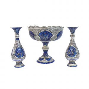 کاسه و گلدان جفت مسی قلمزنی طرح نقشینه کد 6957