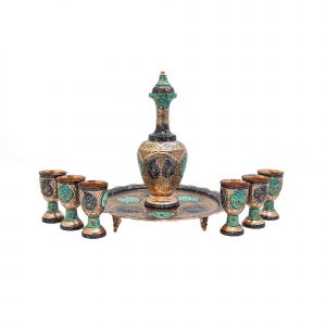 سرویس شربت خوری مسی قلمزنی طرح نقشینه کد 7004