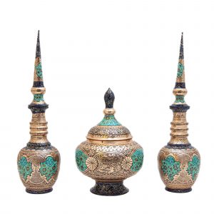 قندان و تنگ جفت مسی قلمزنی طرح نقشینه کد 7036