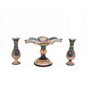 شیرینی خوری و گلدان جفت مسی قلمزنی طرح نقشینه کد 7038