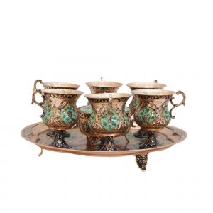 سرویس چای خوری مسی قلمزنی مدل نقشینه کد 7180