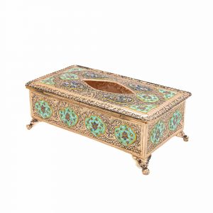 جا دستمال کاغذی مسی قلمزنی طرح نقشینه کد 7187