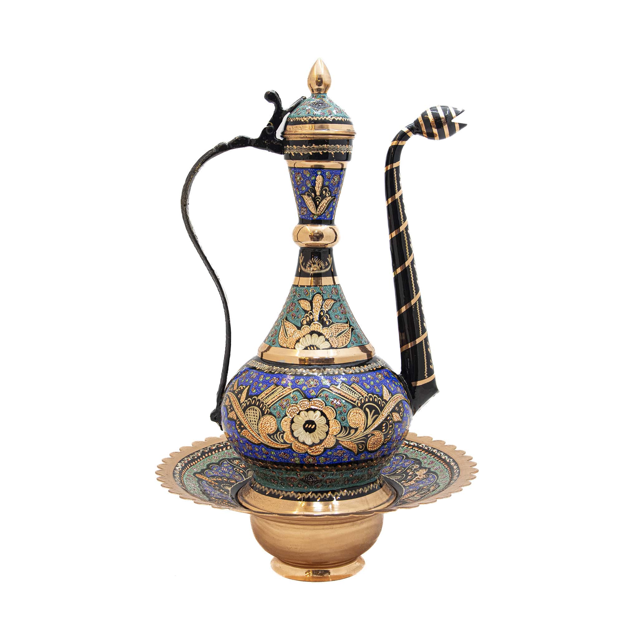 آفتابه و لگن مسی الماس تراش طرح نقشینه کد 7191