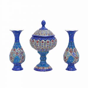 شکلات خوری و گلدان جفت مسی طرح مینا کد 7258