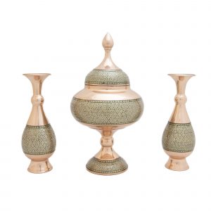 شکلات خوری و گلدان جفت مسی خاتم کاری کد 7352