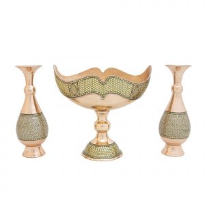 ست کشکول و گلدان مسی خاتم کاری