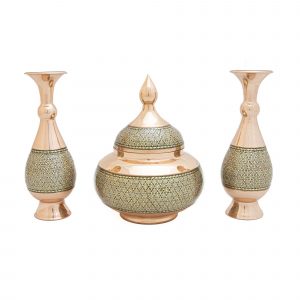 شکلات خوری و گلدان جفت مسی خاتم کاری کد 7361