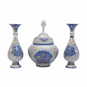 شکلات خوری و جفت گلدان مسی قلمزنی مدل نقشینه کد 7172