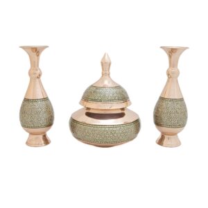 شکلاتخوری و گلدان جفت مسی خاتم کاری کد 7364