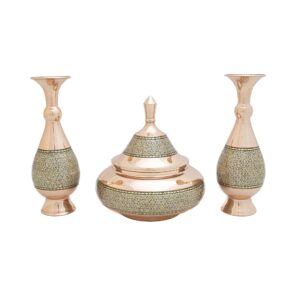 قندان و گلدان جفت مسی خاتم کاری کد 7367