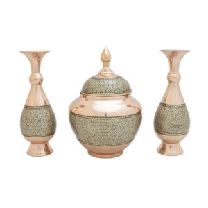 قندان و گلدان جفت مسی خاتم کاری کد 7368