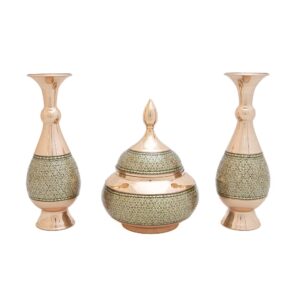 قندان و گلدان جفت مسی خاتم کاری کد 7385