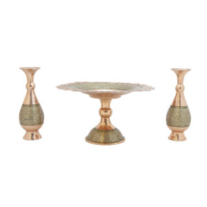 شیرینیخوری و گلدان جفت مسی خاتم کاری کد 7388