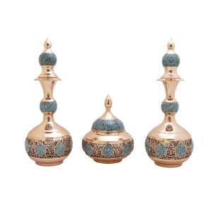 قندان و تنگ جفت مسی فیروزهکوب مدل مشبک کد 7391