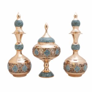 شکلات خوری و تنگ جفت مسی فیروزه کوب مدل مشبک کد 7395