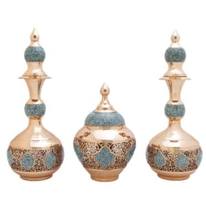 قندان و تنگ جفت مسی فیروزه کوب مدل مشبک کد 7397