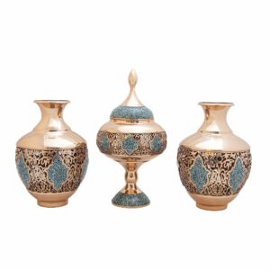 شکلات خوری و گلدان جفت مسی فیروزه کوب مدل مشبک کد 7403