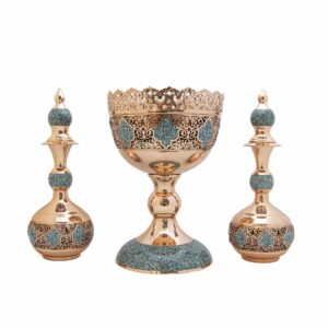 آجیل خوری و تنگ جفت مسی فیروزه کوب مدل مشبک کد 7407