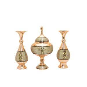 شکلات خوری و گلدان جفت مسی خاتم کاری کد ۸۱۶۱