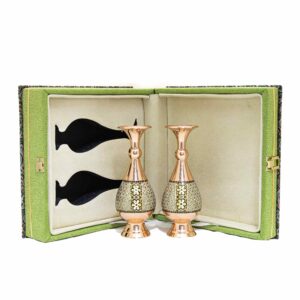 گلدان مسی خاتم کاری جفت با هارد باکس سبز