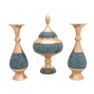 شکلات خوری و گلدان جفت مسی فیروزه کوب کد ۸۳۴۰