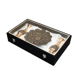 بشقاب و گلدان جفت مسی الماس تراش کد 8479