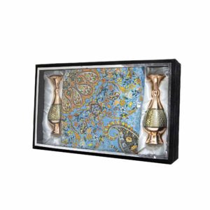 ترمه و جفت گلدان مسی خاتم کاری کد 8482