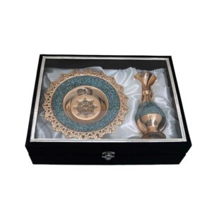 گلدان تک و بشقاب فیروزه کوب مسی کد 8490