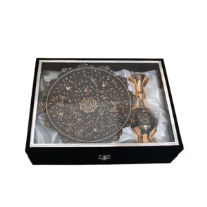 گلدان تک و بشقاب الماس تراش مسی همراه با جعبه جیر کد 8491
