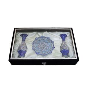 جفت گلدان و بشقاب مینا همراه با جعبه جیر کد 8492