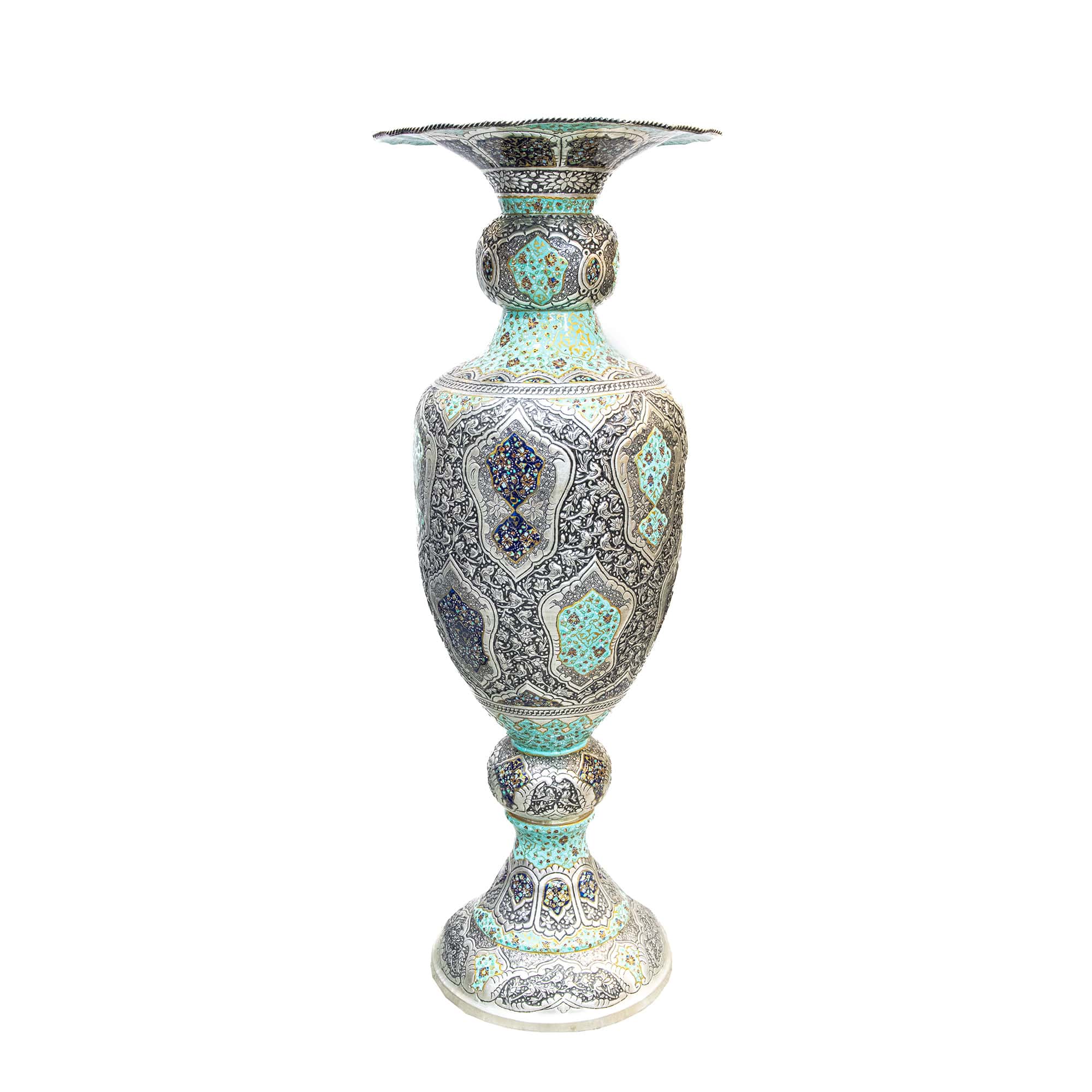 گلدان مسی قلمزنی طرح نقشینه کد 8142