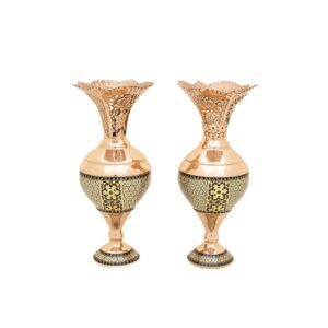 گلدان جفت مسی خاتم کاری کد ۸۱۸۱