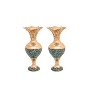 گلدان جفت مسی فیروزه کوب کد ۸۳۲۷